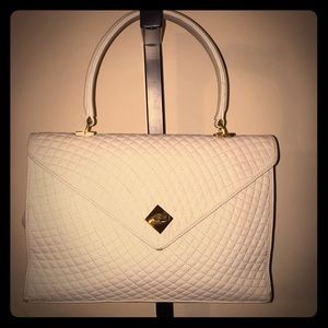 Vintage Bally Satchel Purse White Lambskin